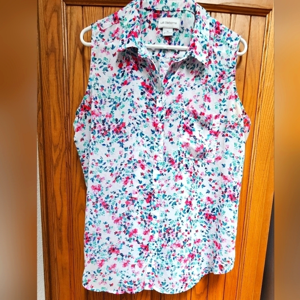 Liz Claiborne Women's Sleeveless Button Front Sheer Blouse Sz XL